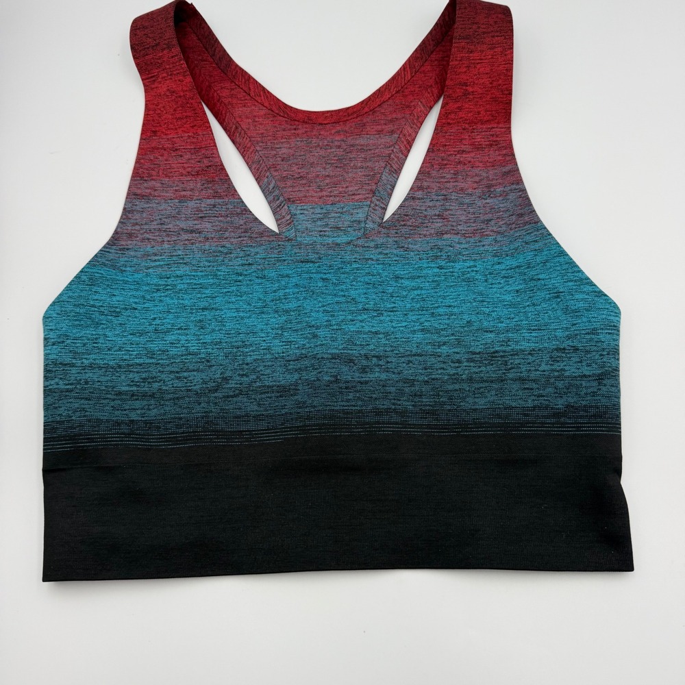 Athleta Ombre Seamless Racerback Sports Bra Red Teal Black S 556730-00
